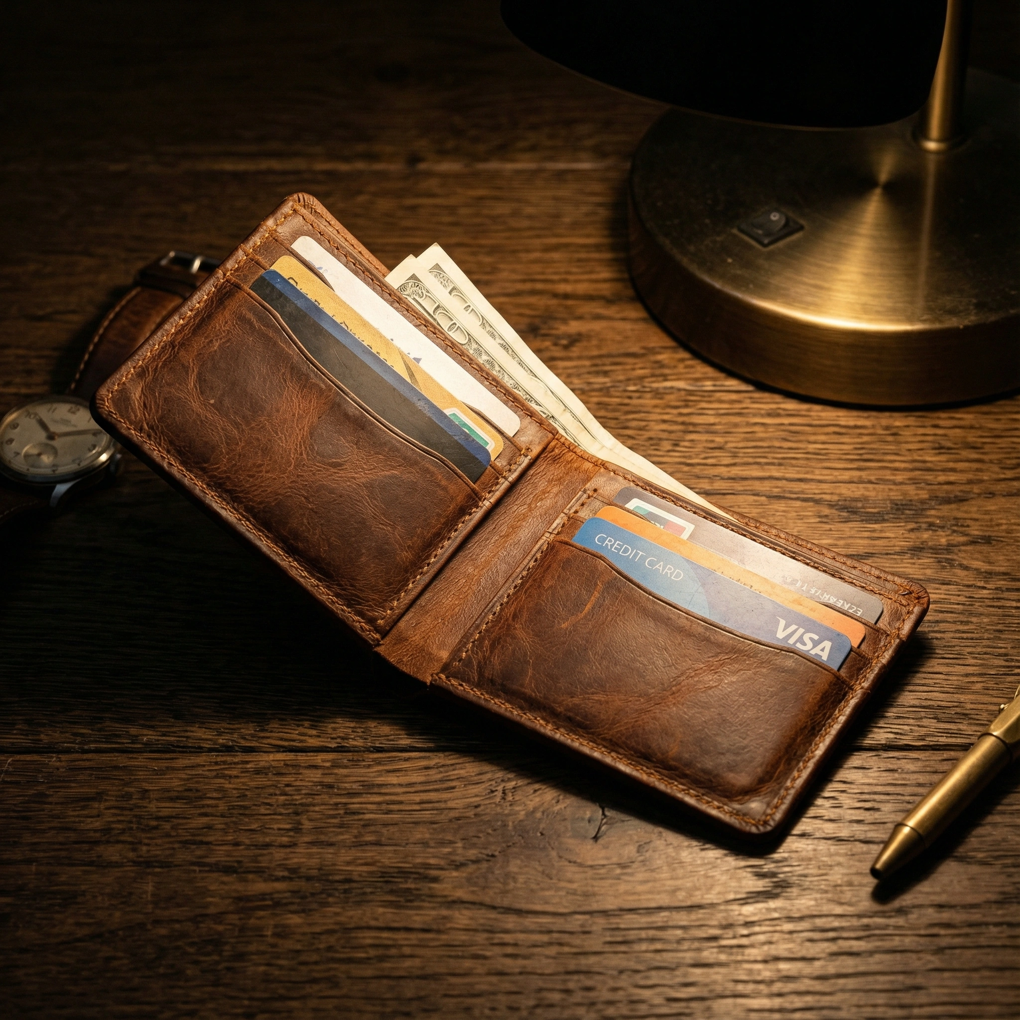 accessories leather wallet open