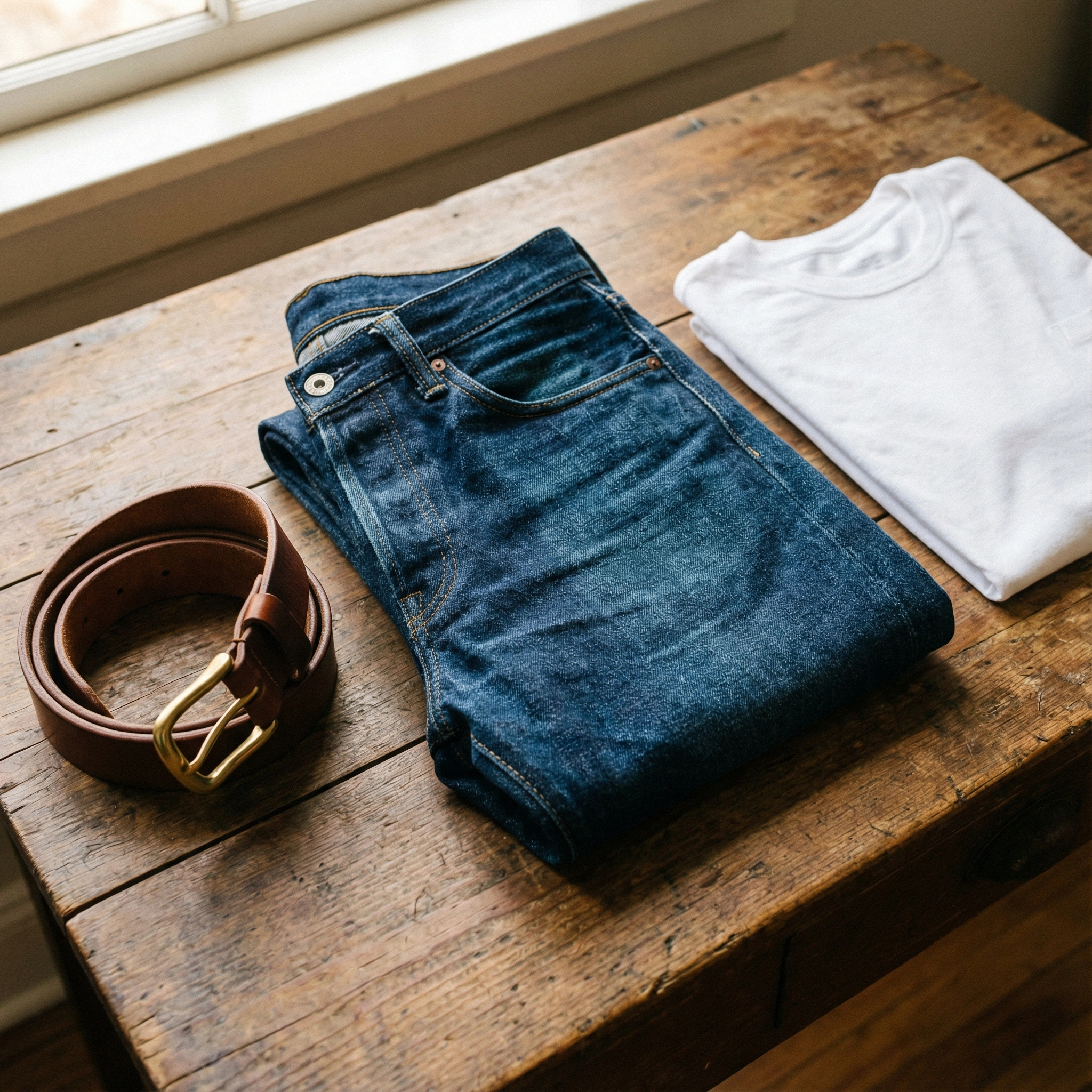 fashion raw denim flatlay