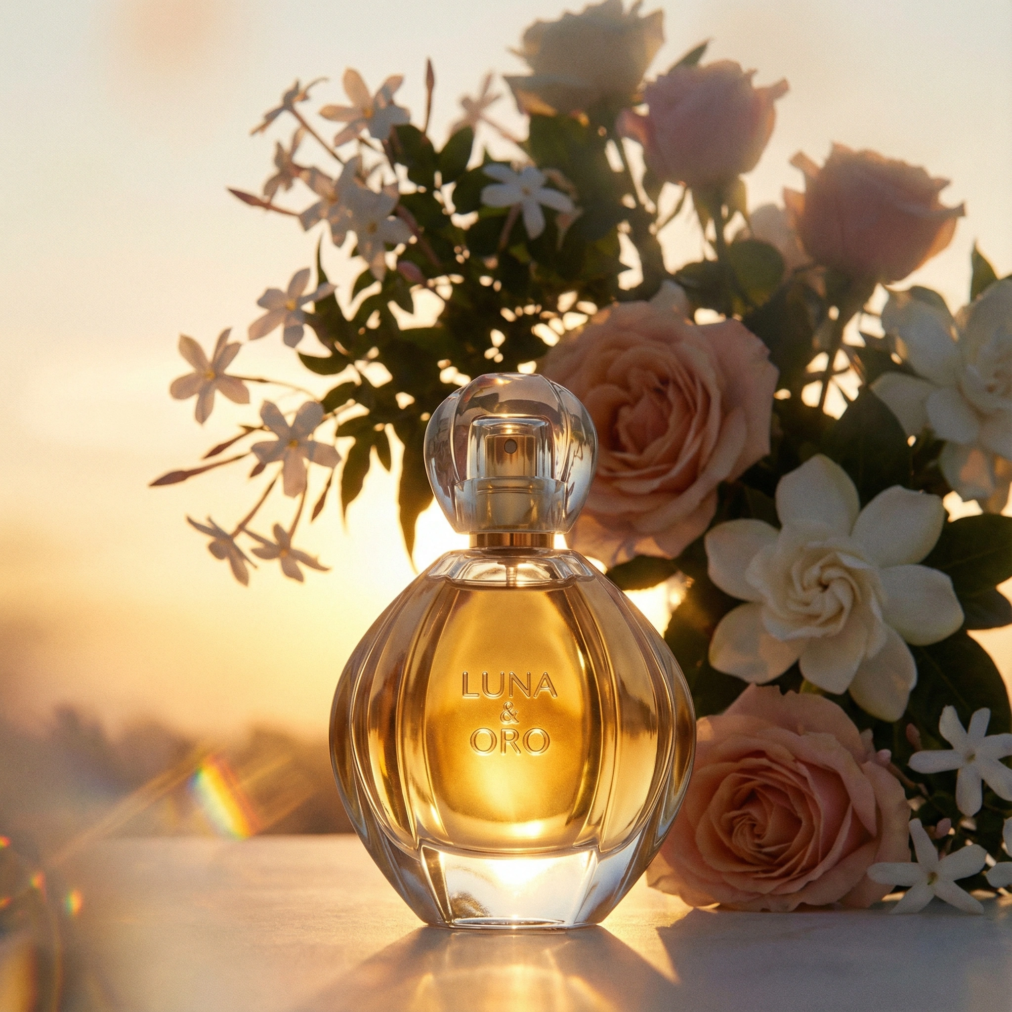 makeup perfume gold backlit