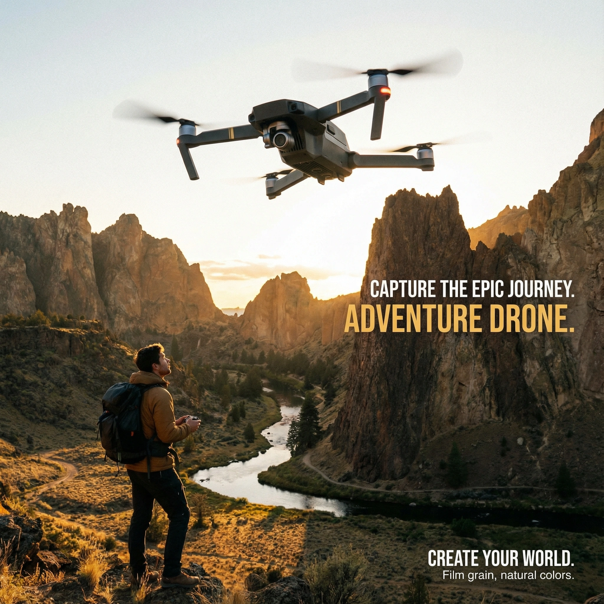 tech drone midflight mountain