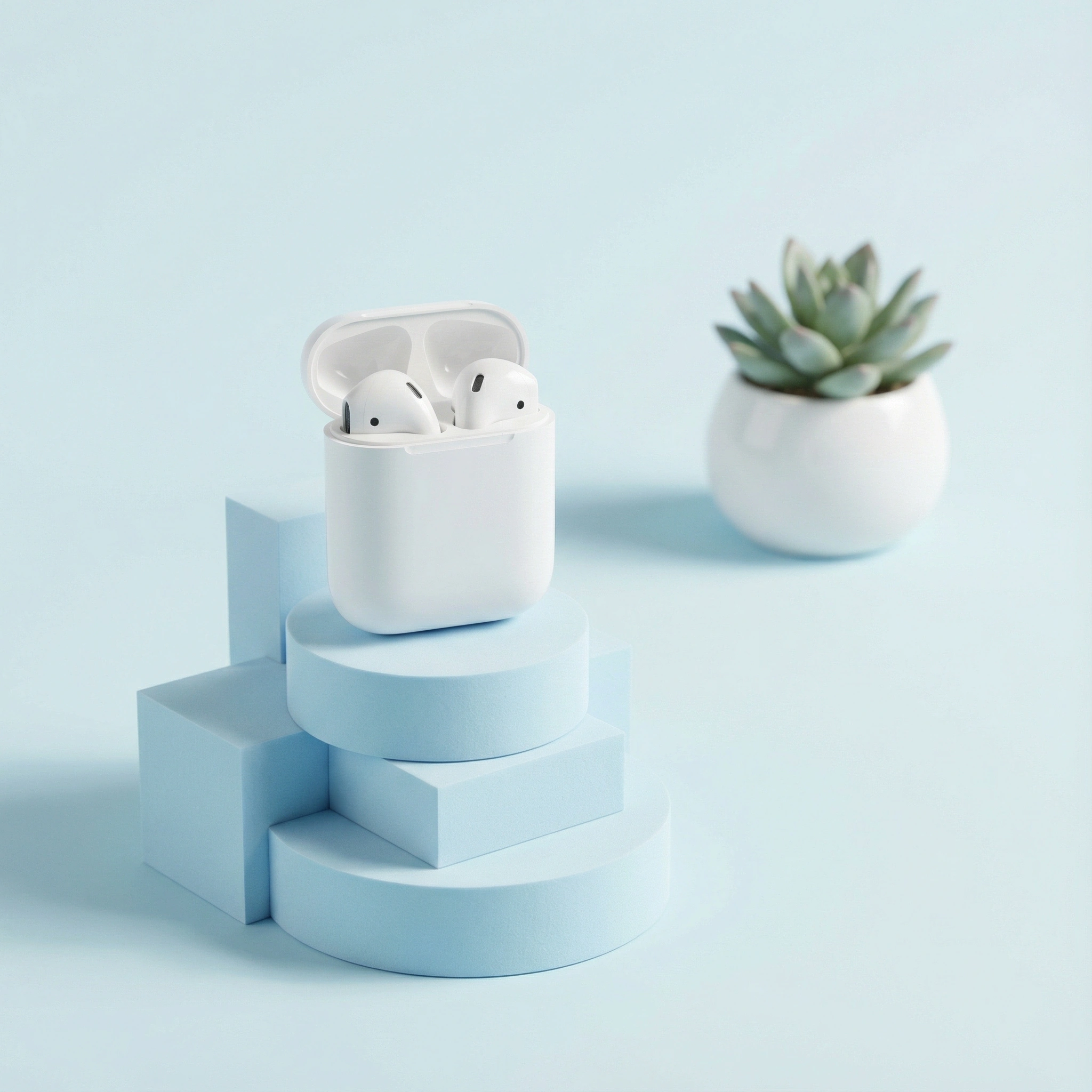 tech wireless earbuds podium