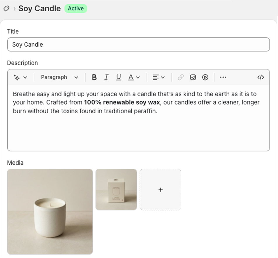 Shopify product page saved